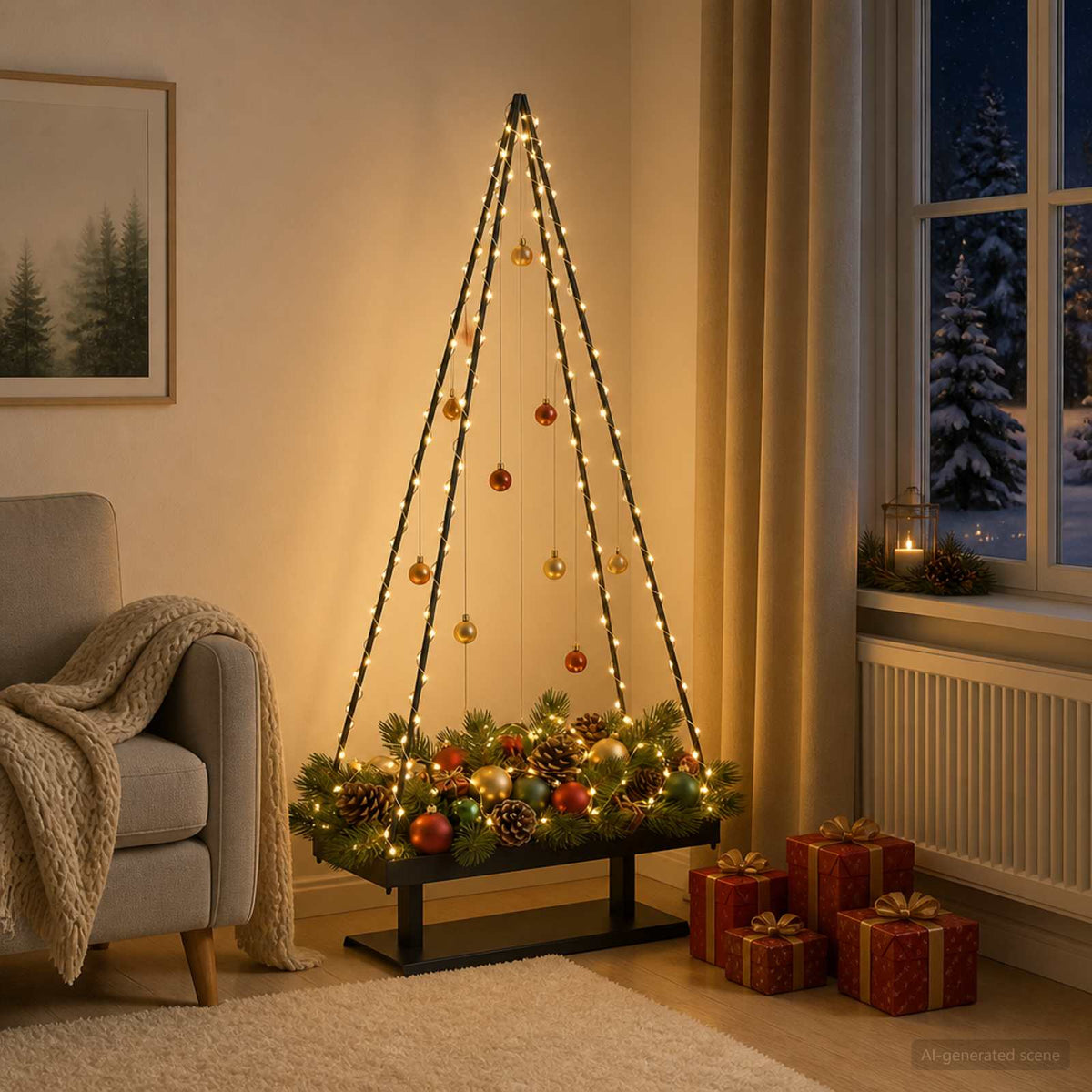 Metalen kerstboom met standaard KUOPIO 150 cm Staal Zwart is nu te koop bij PeponiXL, paradijselijk wonen!