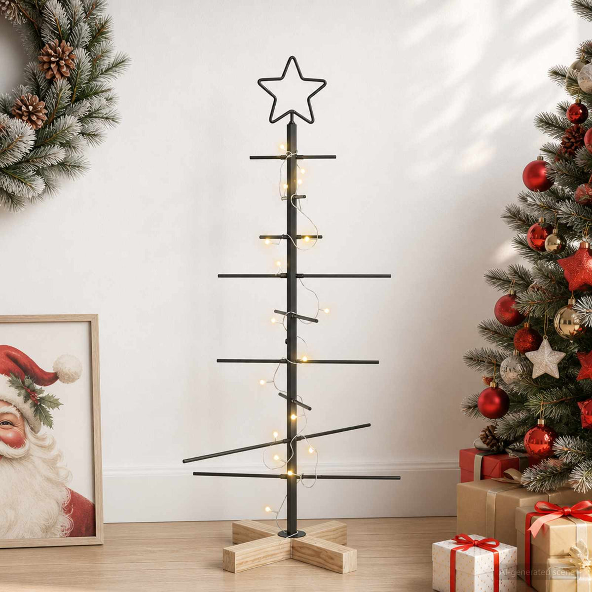 Metalen kerstboom KUOPIO 90 cm Warmwit Staal Zwart is nu te koop bij PeponiXL, paradijselijk wonen!