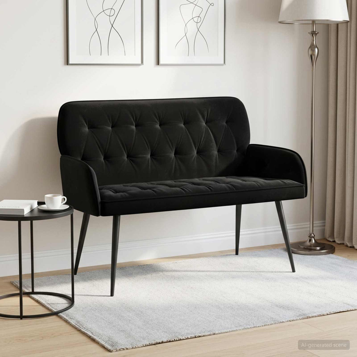 Tweezitsbank met metalen poten 2-zits Zwart fluweel is nu te koop bij PeponiXL, paradijselijk wonen!