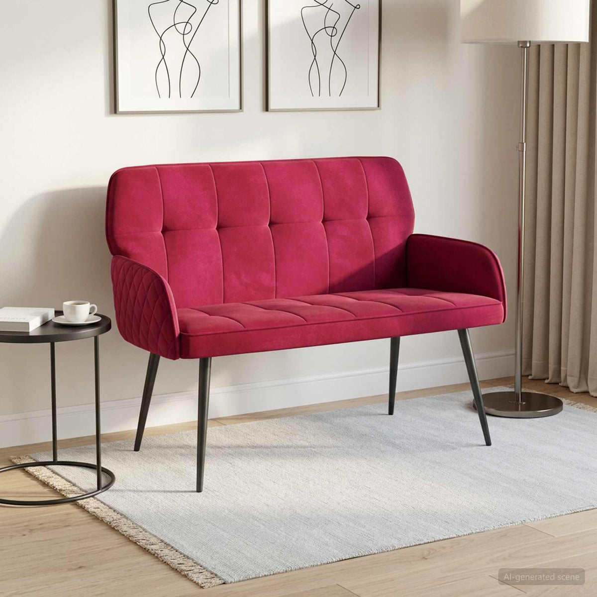 2-zitsbank met metalen poten 2-zits Wijnrood fluweel is nu te koop bij PeponiXL, paradijselijk wonen!