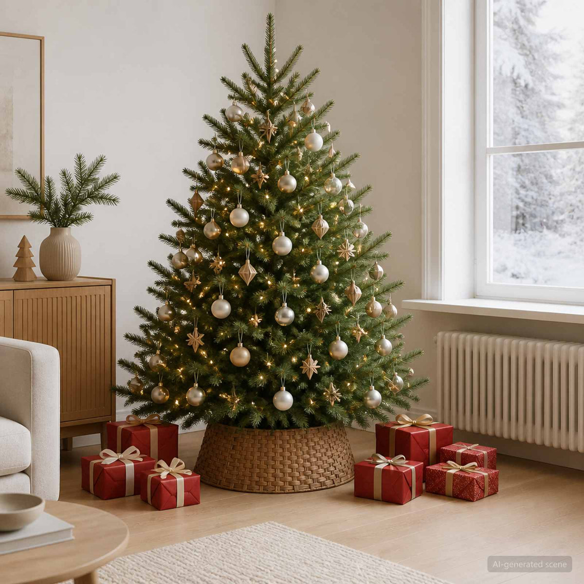 Kerstboomkraag Rond Licht Bruin Ø 75 x 25 cm poly rattan is nu te koop bij PeponiXL, paradijselijk wonen!