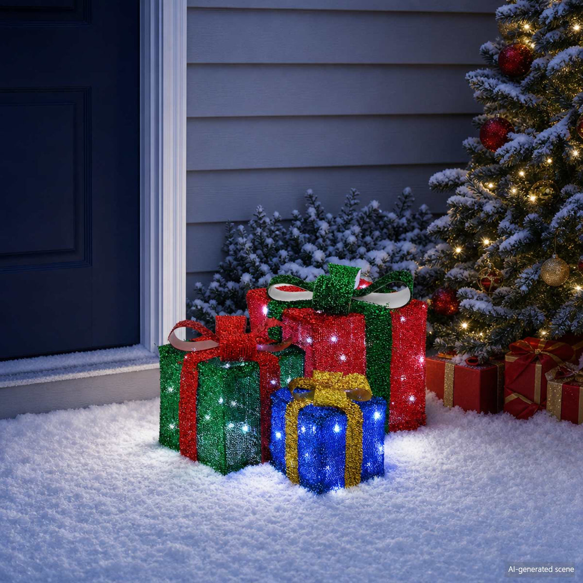vidaXL Verlichte kerstcadeau doos 3 st 64 LED's Koel wit