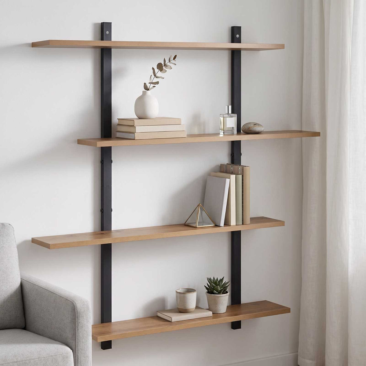 Wandplank Artisanaal eiken 100 x 13.5 x 101 cm Bewerkt hout is nu te koop bij PeponiXL, paradijselijk wonen!