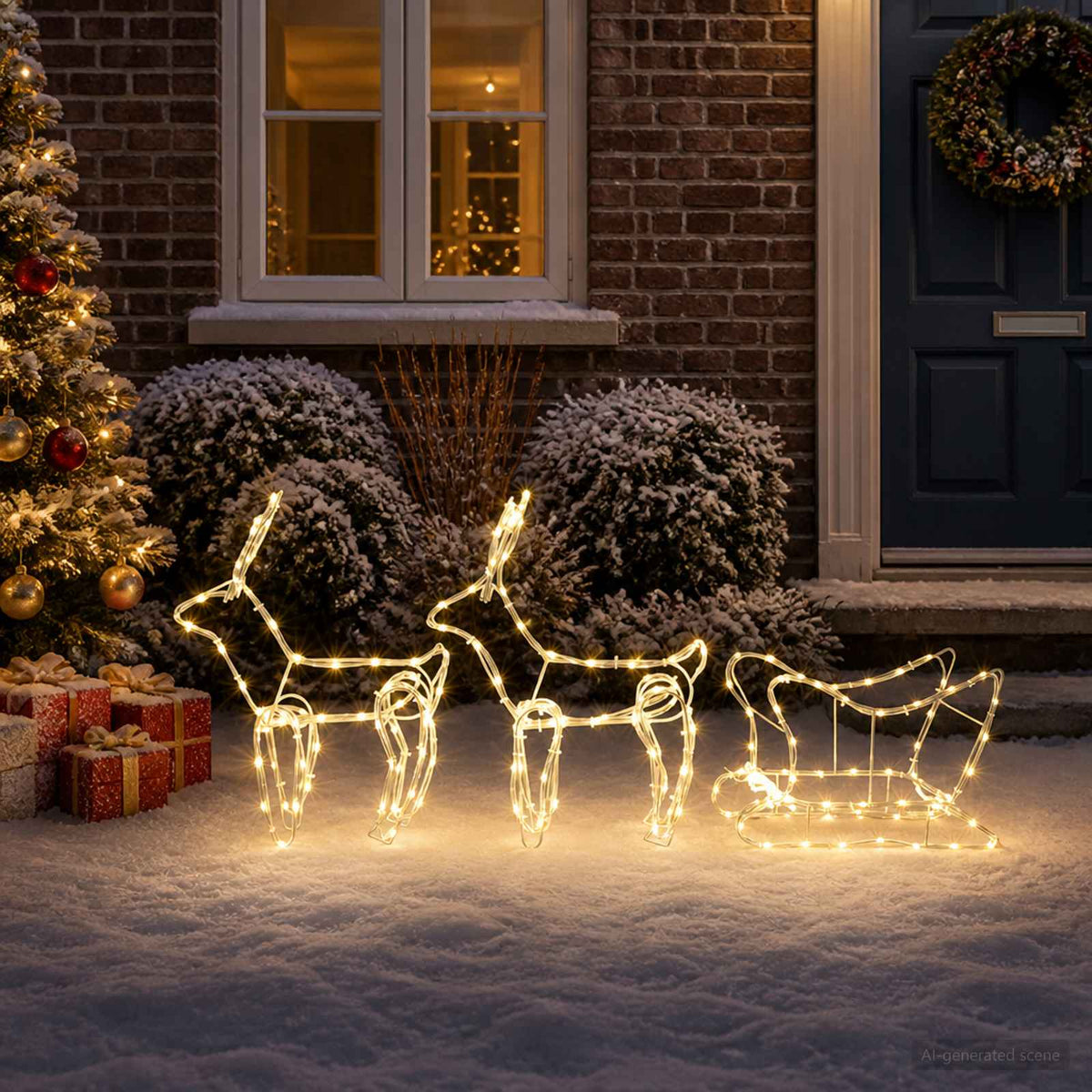 Hert en slee kerstdecoratie LOVIISA 240 LED's Warmwit is nu te koop bij PeponiXL, paradijselijk wonen!