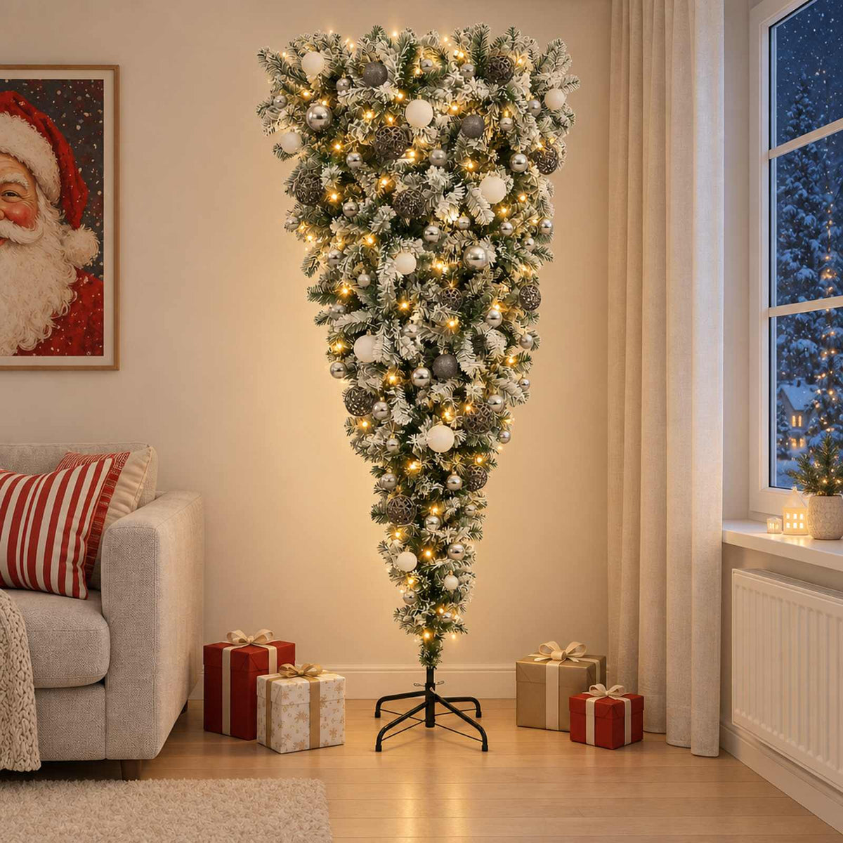 vidaXL Kunstkerstboom met kerstbal 240 cm 300 LED's Warmwit