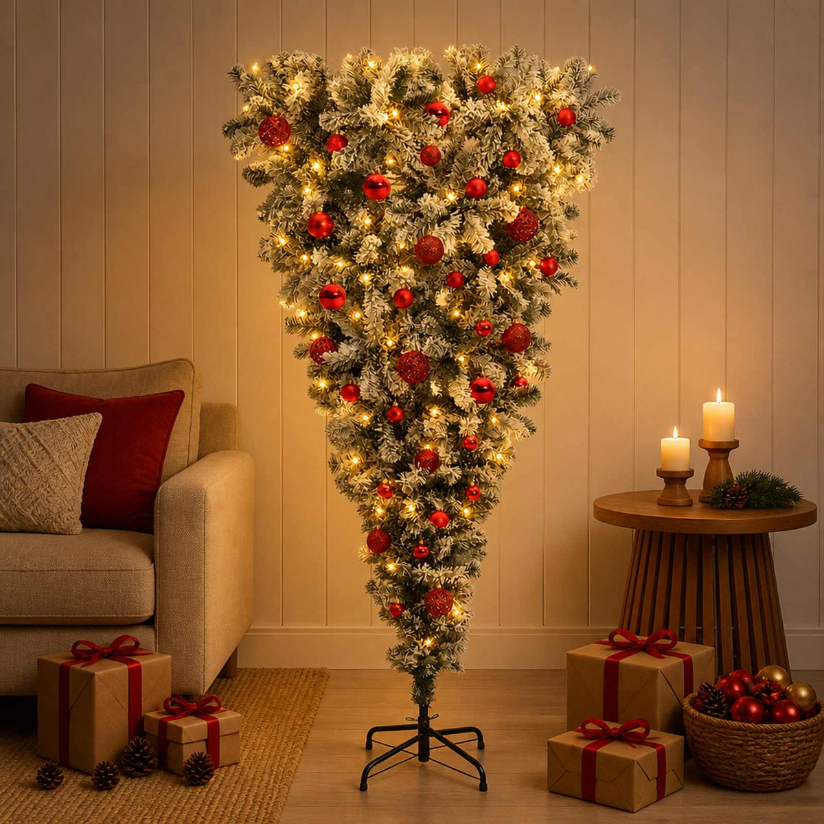Ondersteboven Kunstmatige Gehingde Kerstboom 120 cm 150 LED's is nu te koop bij PeponiXL, paradijselijk wonen!