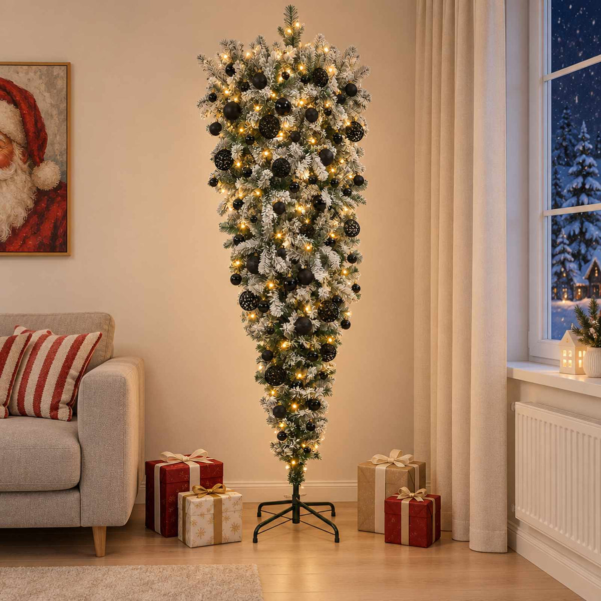 Ondersteboven Kunstmatige Gehingde Kerstboom 210 cm 300 LED's is nu te koop bij PeponiXL, paradijselijk wonen!