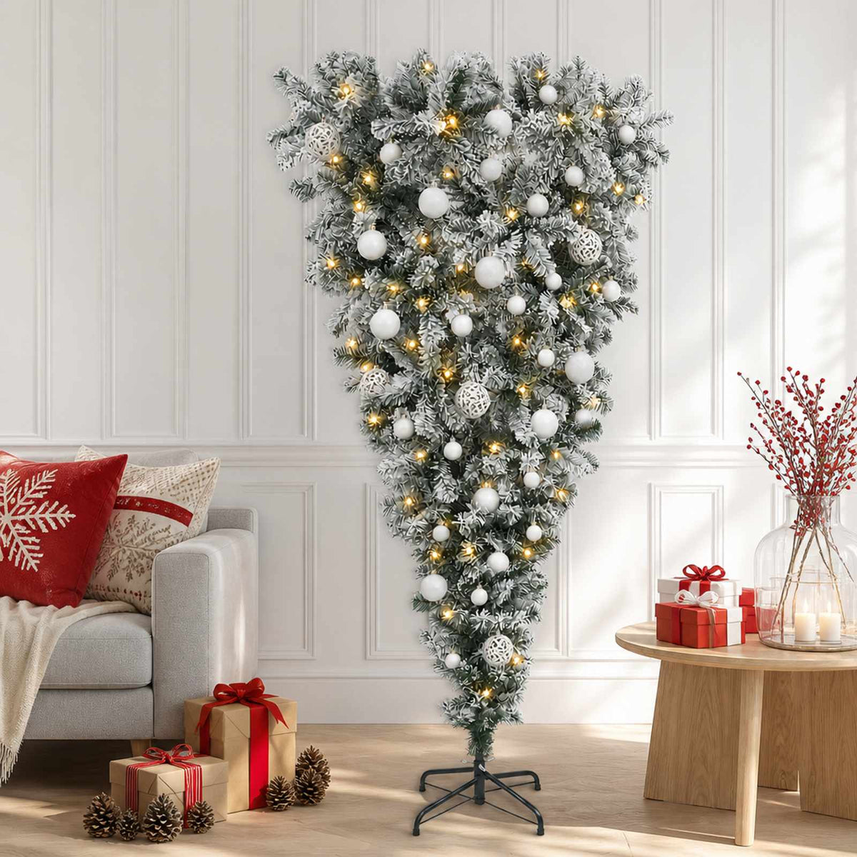 Ondersteboven Kunstmatige Gehingde Kerstboom 150 cm 150 LED's is nu te koop bij PeponiXL, paradijselijk wonen!