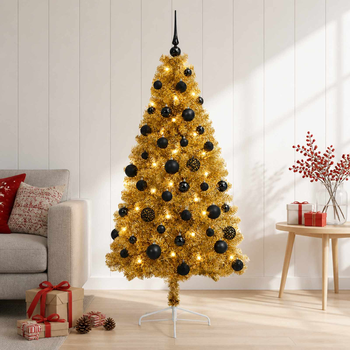 vidaXL Kunstkerstboom met kerstbal 150 cm 150 LED's Warmwit