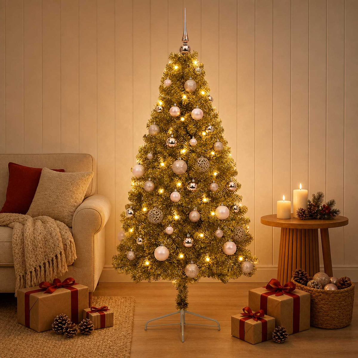 Kunstkerstboom met kerstbal 150 cm 150 LED's Warmwit is nu te koop bij PeponiXL, paradijselijk wonen!