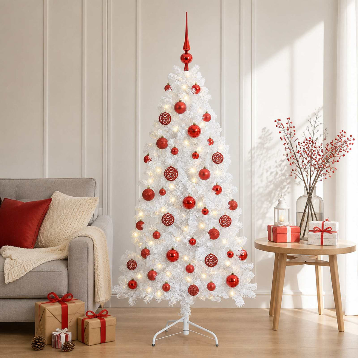 vidaXL Kunstkerstboom met kerstbal 150 cm 150 LED's Warmwit