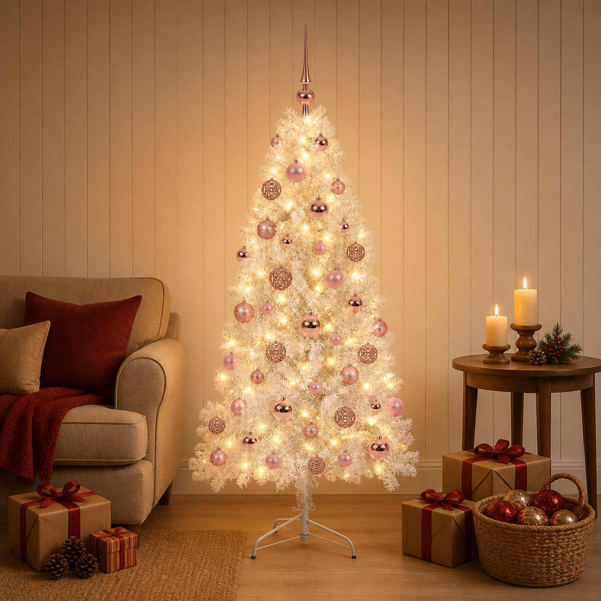 Kunstkerstboom met kerstbal 150 cm 150 LED's Warmwit is nu te koop bij PeponiXL, paradijselijk wonen!
