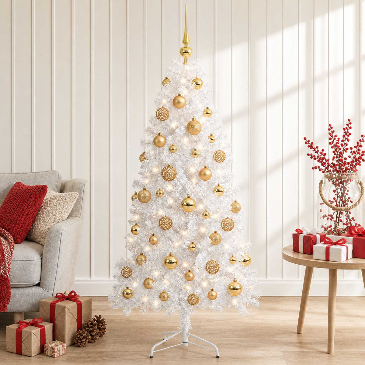 Kunstkerstboom met kerstbal 150 cm 150 LED's Warmwit is nu te koop bij PeponiXL, paradijselijk wonen!