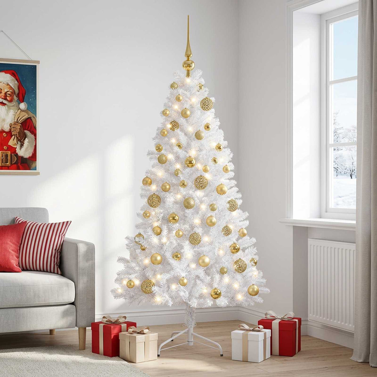 Kunstkerstboom met kerstbal 180 cm 300 LED's Warmwit is nu te koop bij PeponiXL, paradijselijk wonen!