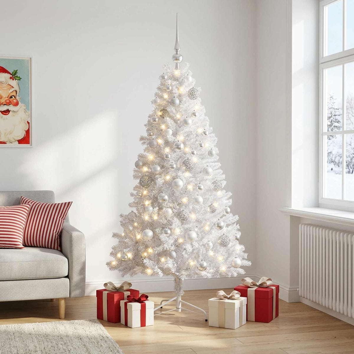 Kunstkerstboom met kerstbal 180 cm 300 LED's Warmwit is nu te koop bij PeponiXL, paradijselijk wonen!