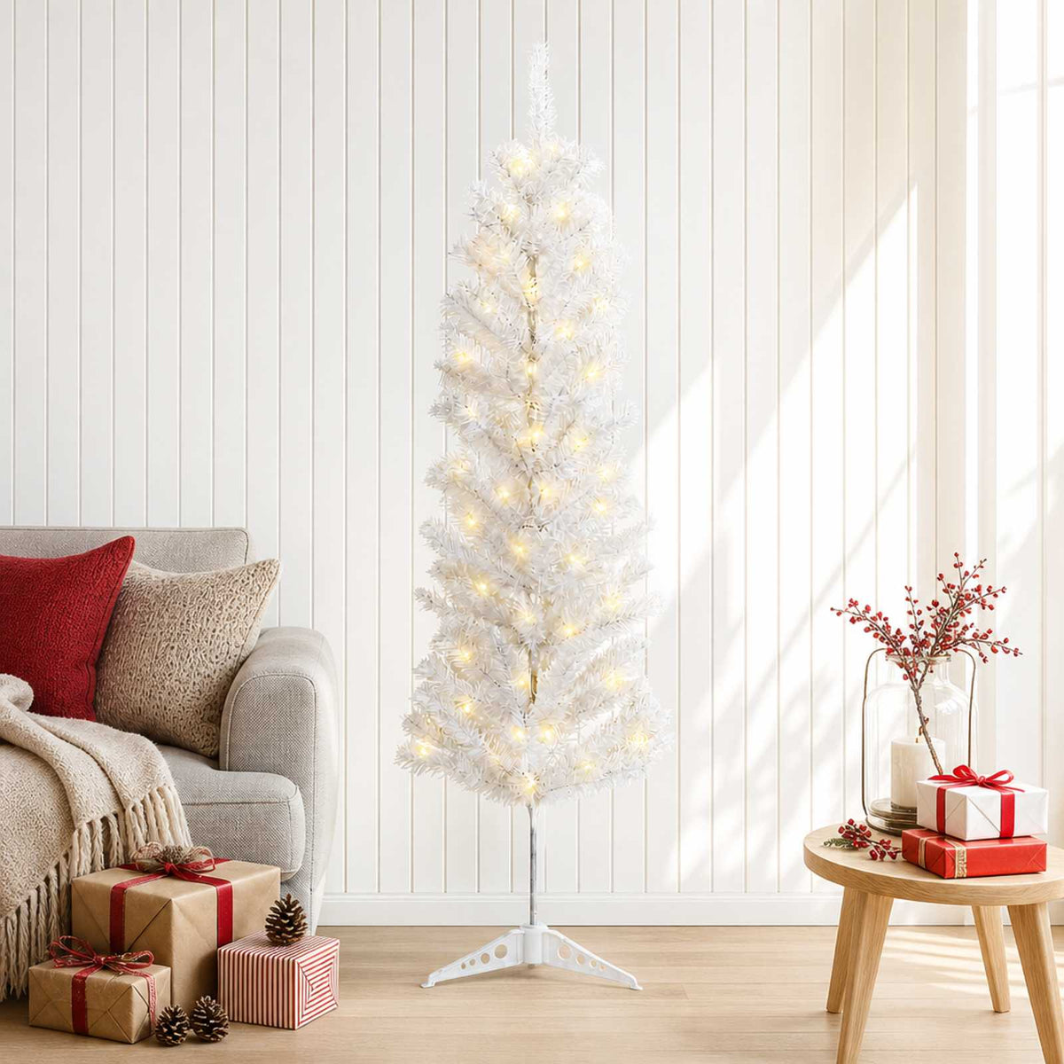 vidaXL Kunstmatige slanke kerstboom 120 cm 150 LED's Warmwit