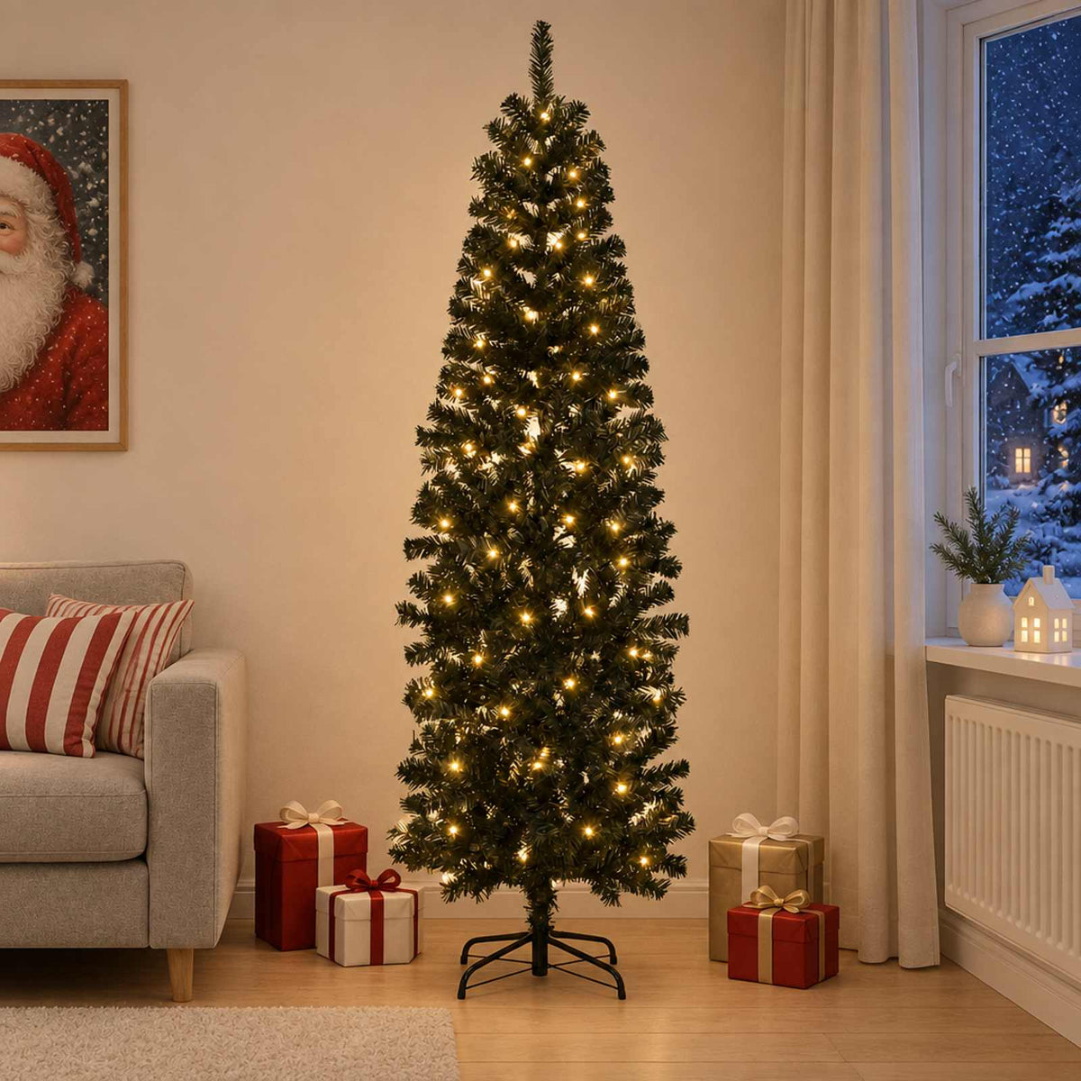 Kunstmatige slanke kerstboom 180 cm 300 LED's Warmwit is nu te koop bij PeponiXL, paradijselijk wonen!