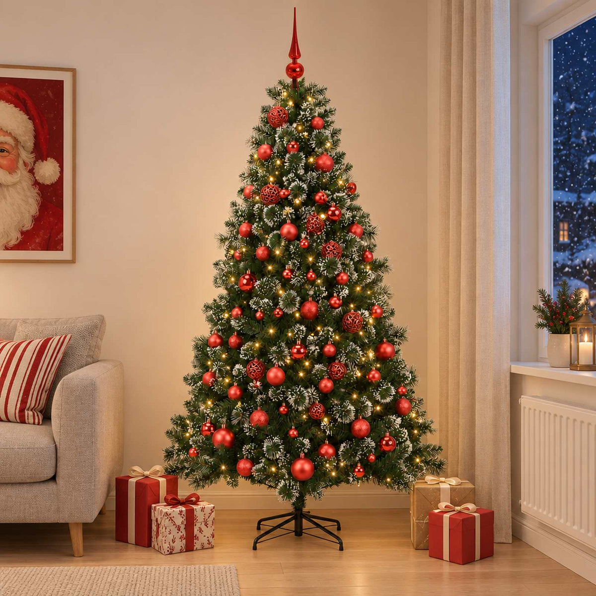 Kunstkerstboom met Ballen 210 cm 300 LED's Warmwit is nu te koop bij PeponiXL, paradijselijk wonen!