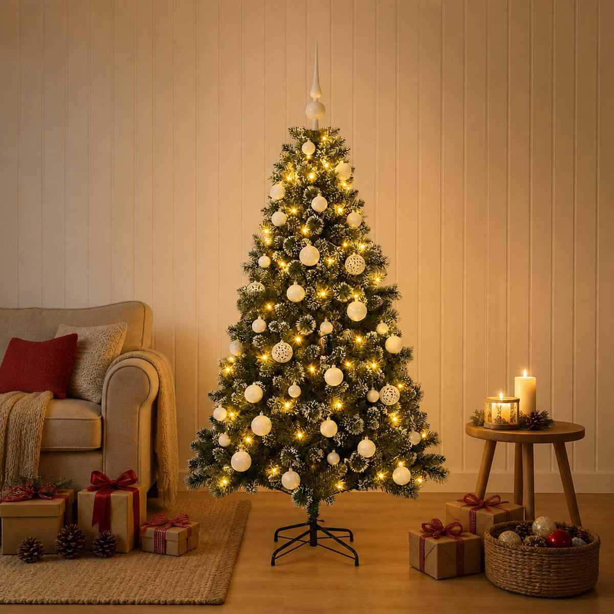 Kunstkerstboom met Ballen 120 cm 150 LED's Warmwit is nu te koop bij PeponiXL, paradijselijk wonen!