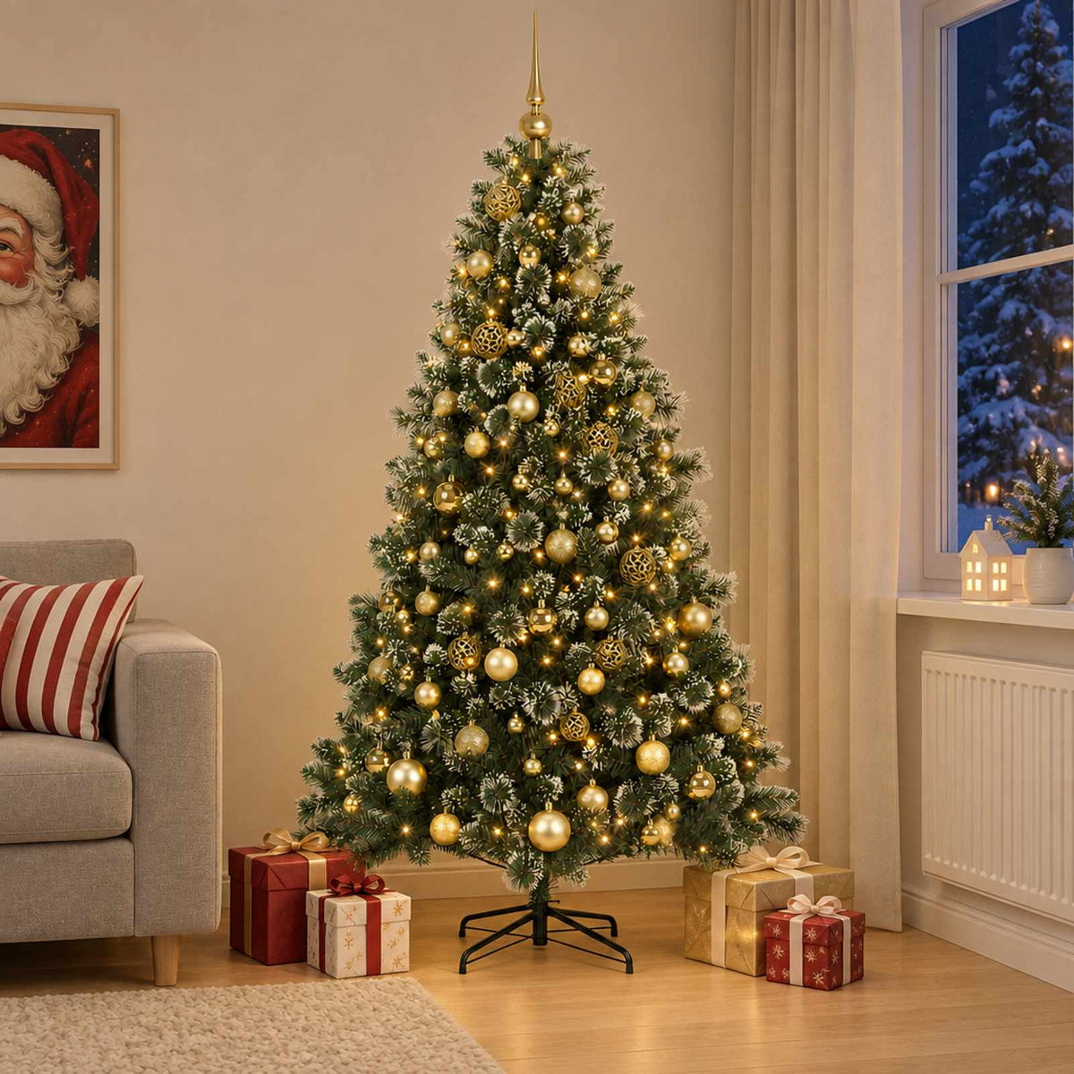 Kunstkerstboom met Ballen 210 cm 300 LED's Warmwit is nu te koop bij PeponiXL, paradijselijk wonen!