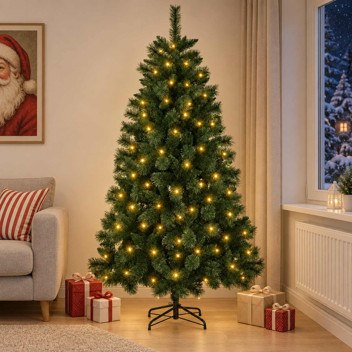 vidaXL Kunstkerstboom 180 cm 300 LED's Warmwit PVC en Metaal Groen