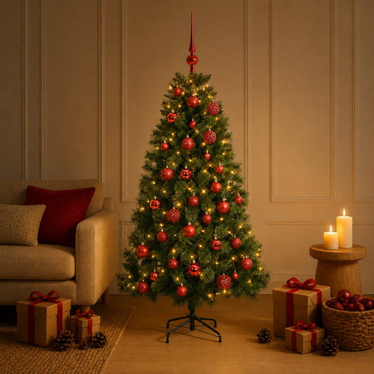 vidaXL Kunstkerstboom met kerstbal 150 cm 150 LED's Warmwit