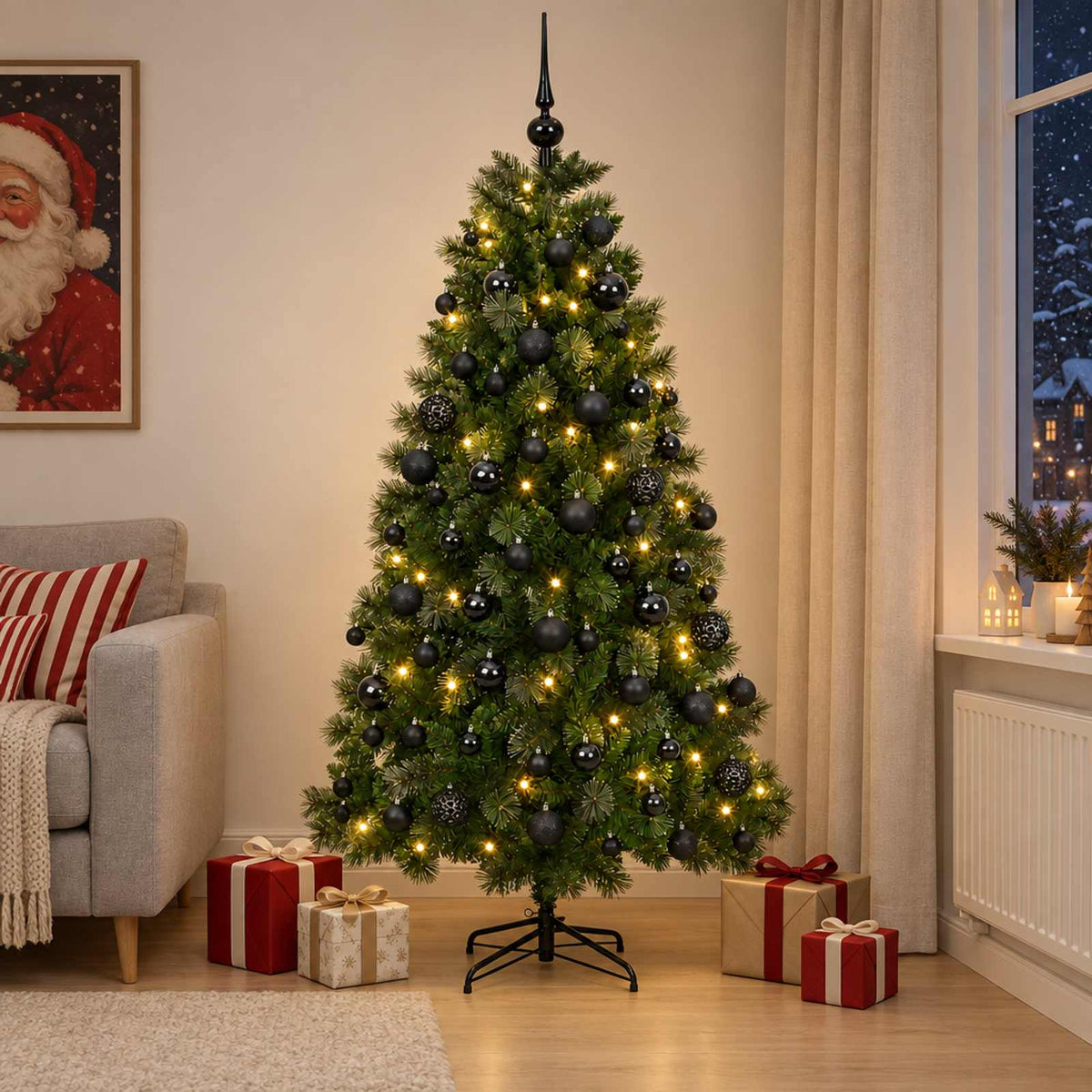 vidaXL Kunstkerstboom met kerstballen 180 cm 300 LED's Warmwit