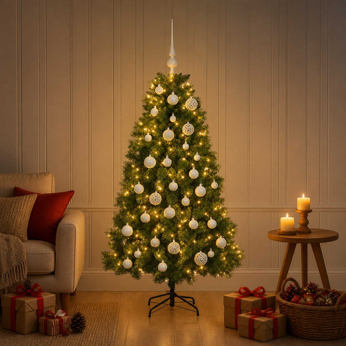 Kunstkerstboom met kerstbal 120 cm 150 LED's Warmwit is nu te koop bij PeponiXL, paradijselijk wonen!