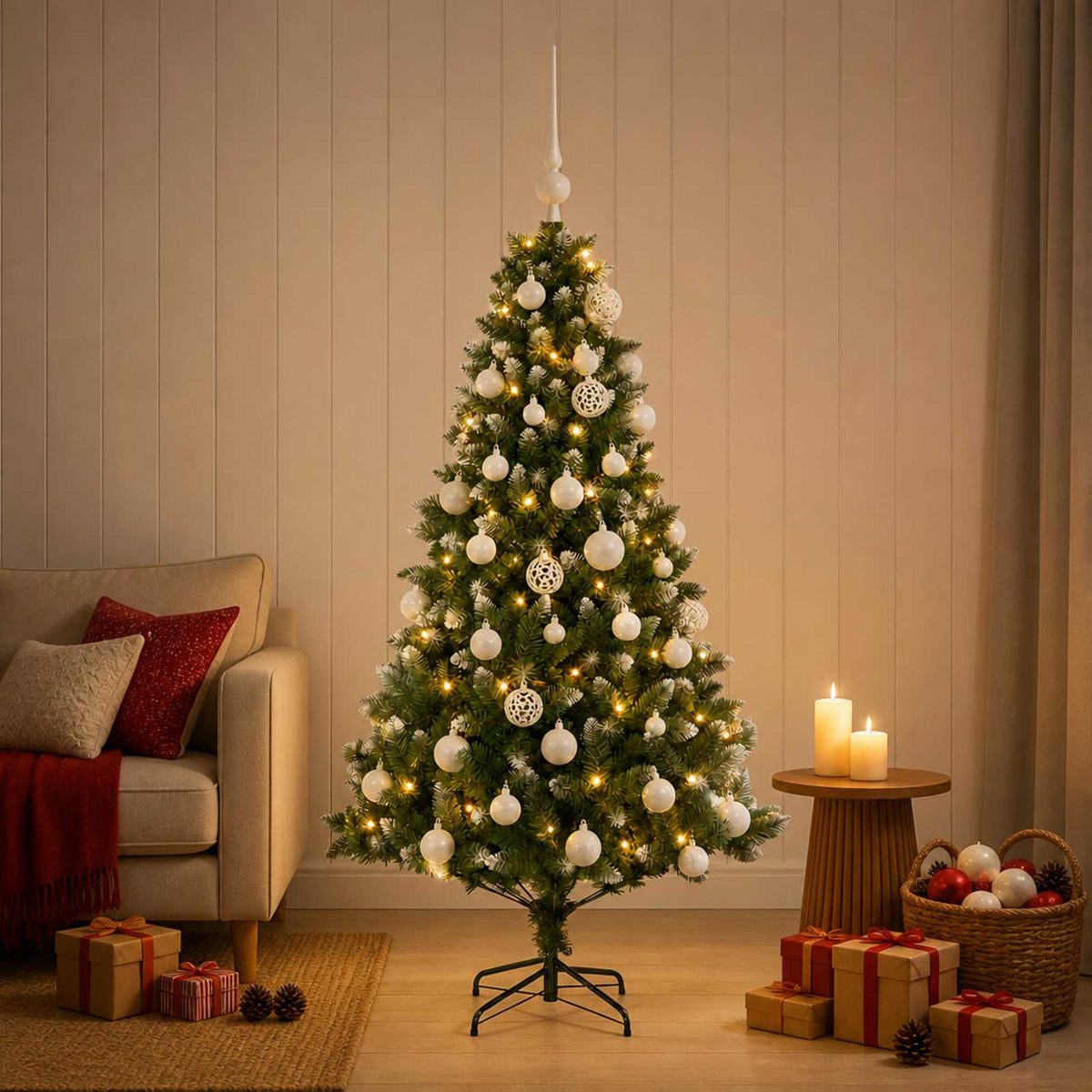 Kunstkerstboom met Ballen 120 cm 150 LED's Warmwit is nu te koop bij PeponiXL, paradijselijk wonen!
