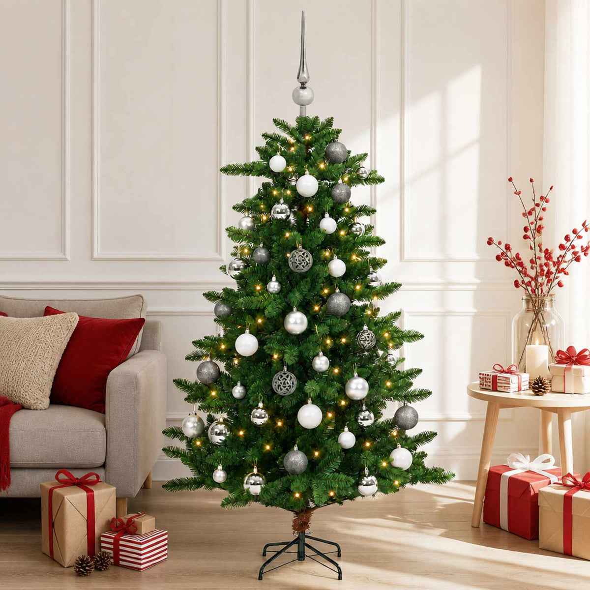 vidaXL Kunstkerstboom met Ballen 120 cm 150 LED's Warmwit