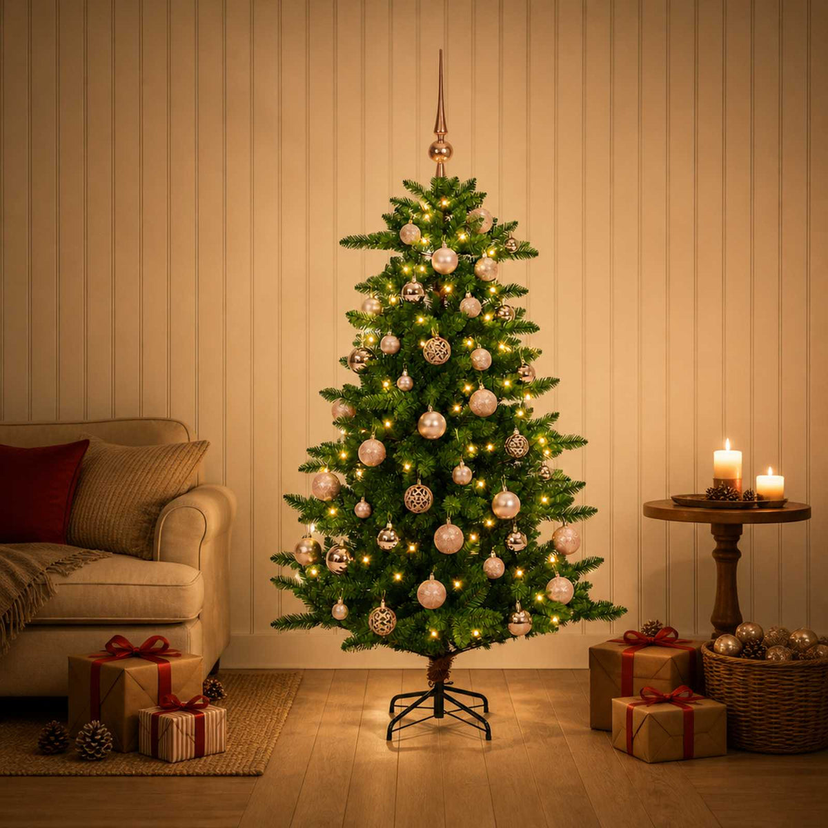 Kunstkerstboom met Ballen 150 cm 150 LED's Warmwit is nu te koop bij PeponiXL, paradijselijk wonen!