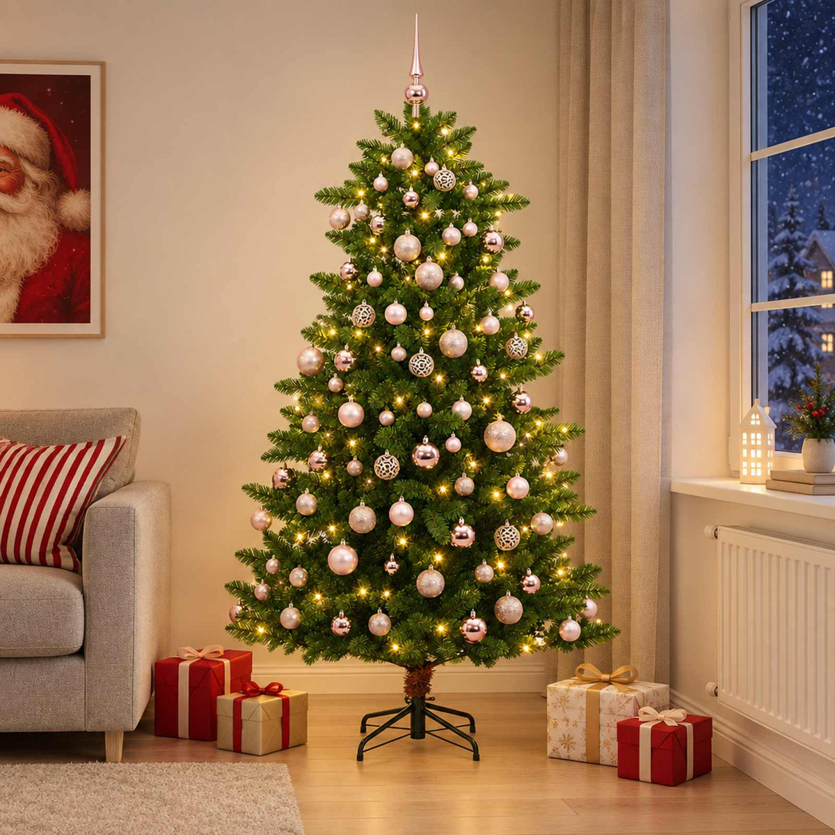Kunstkerstboom met Ballen 240 cm 300 LED's Warmwit is nu te koop bij PeponiXL, paradijselijk wonen!