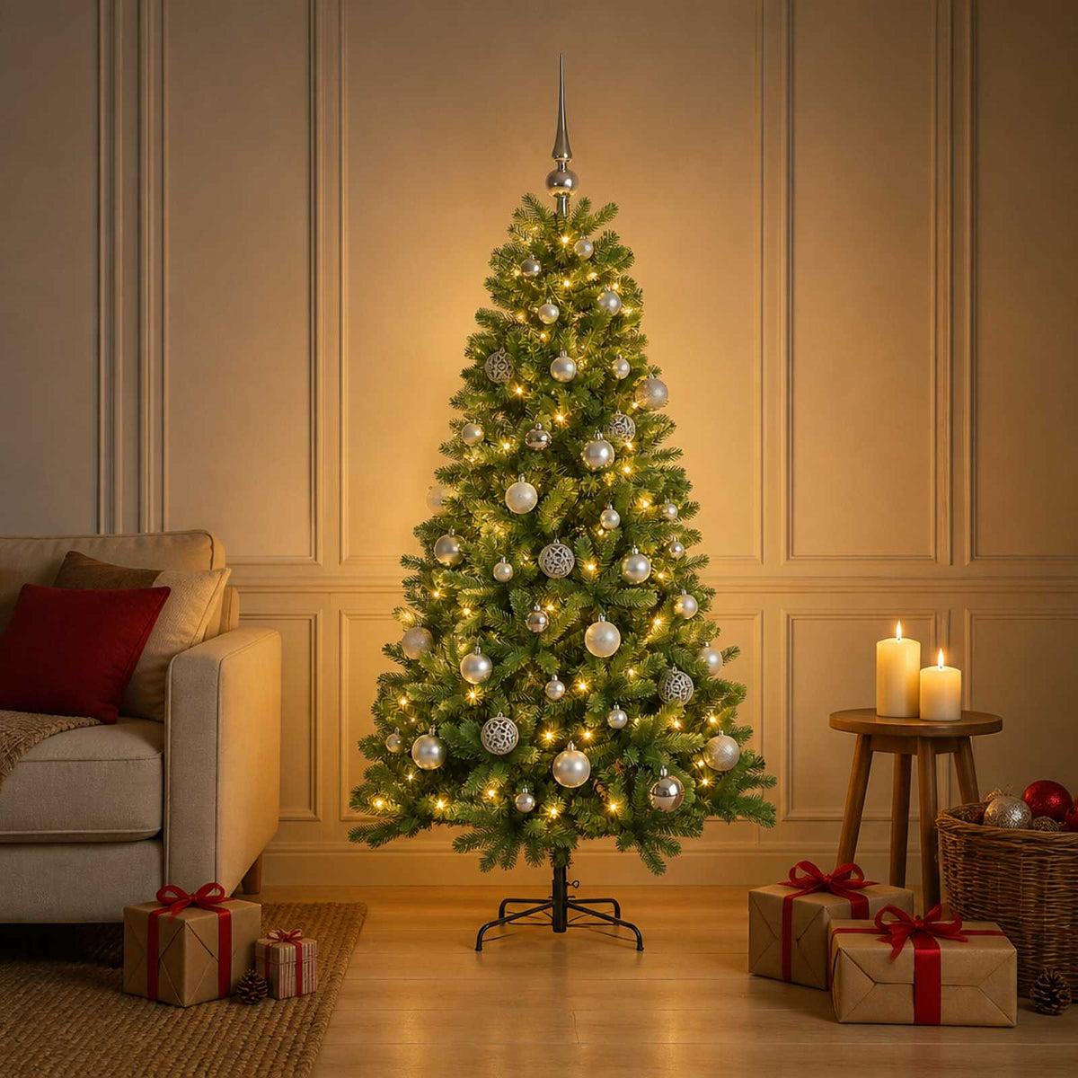 Kunstkerstboom met kerstbal 150 cm 150 LED's Warmwit PVC Groen is nu te koop bij PeponiXL, paradijselijk wonen!