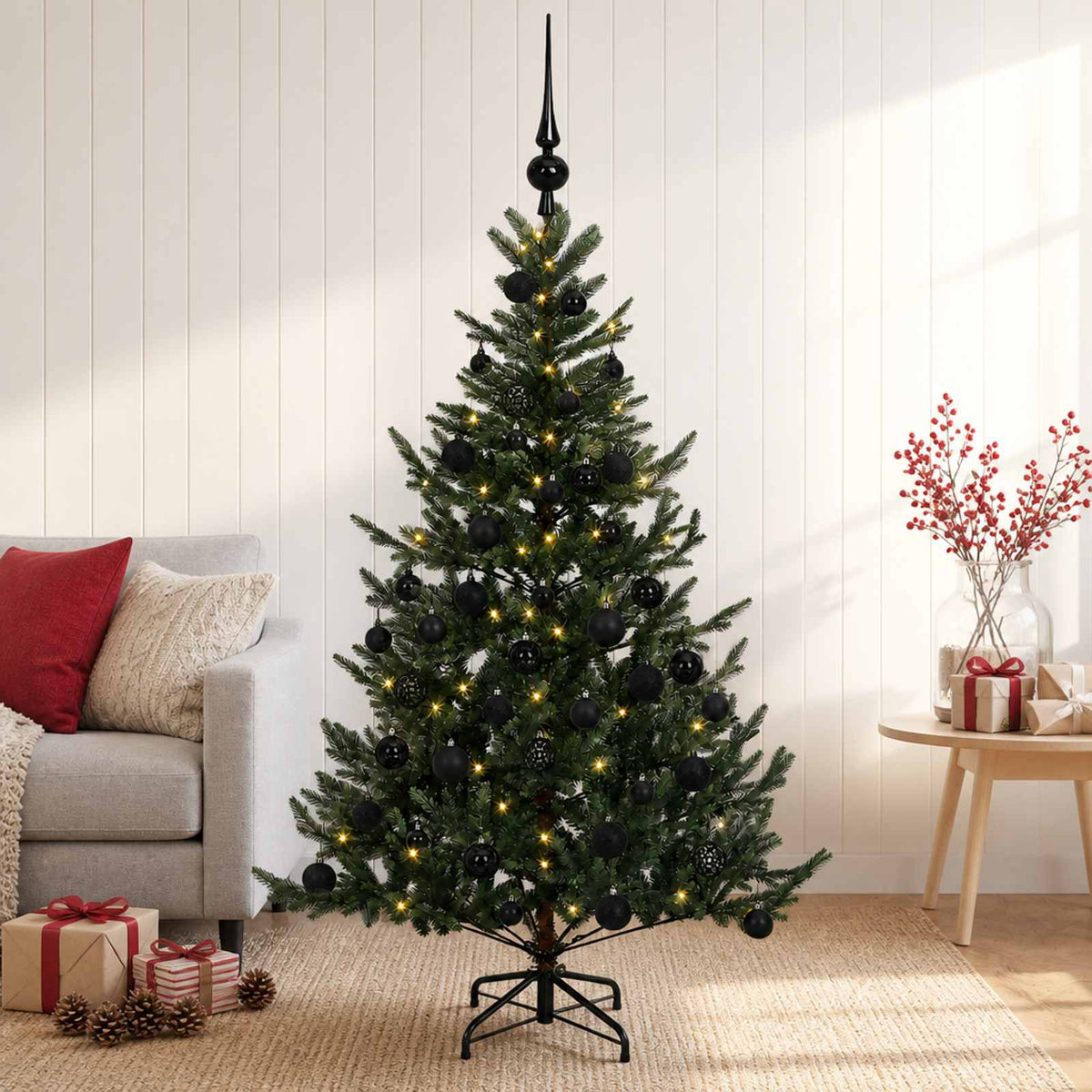 Kunstkerstboom met kerstbal 150 cm 150 LED's Warmwit is nu te koop bij PeponiXL, paradijselijk wonen!