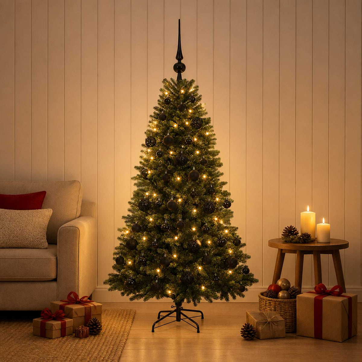 Kunstkerstboom met Ballen 150 cm 150 LED's Warmwit is nu te koop bij PeponiXL, paradijselijk wonen!