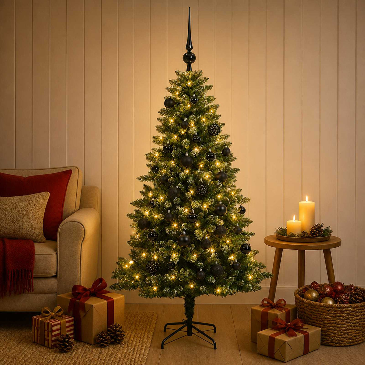 Kunstkerstboom met Ballen 120 cm 150 LED's Warmwit is nu te koop bij PeponiXL, paradijselijk wonen!