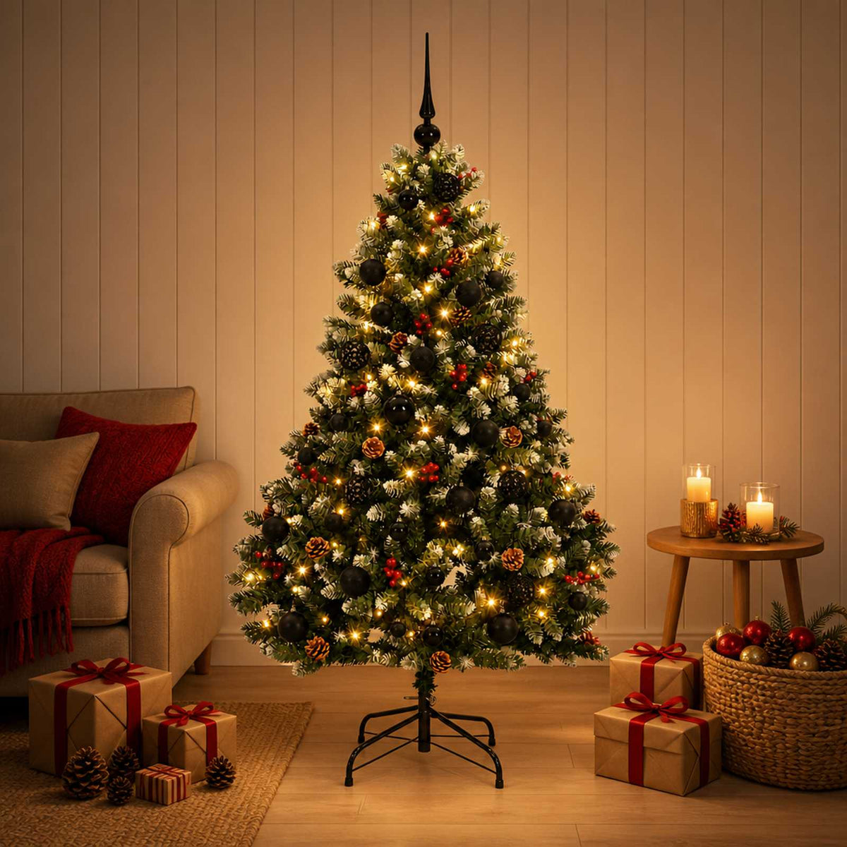 Kunstkerstboom groen met kerstbal 180 cm 300 LED's Warmwit is nu te koop bij PeponiXL, paradijselijk wonen!