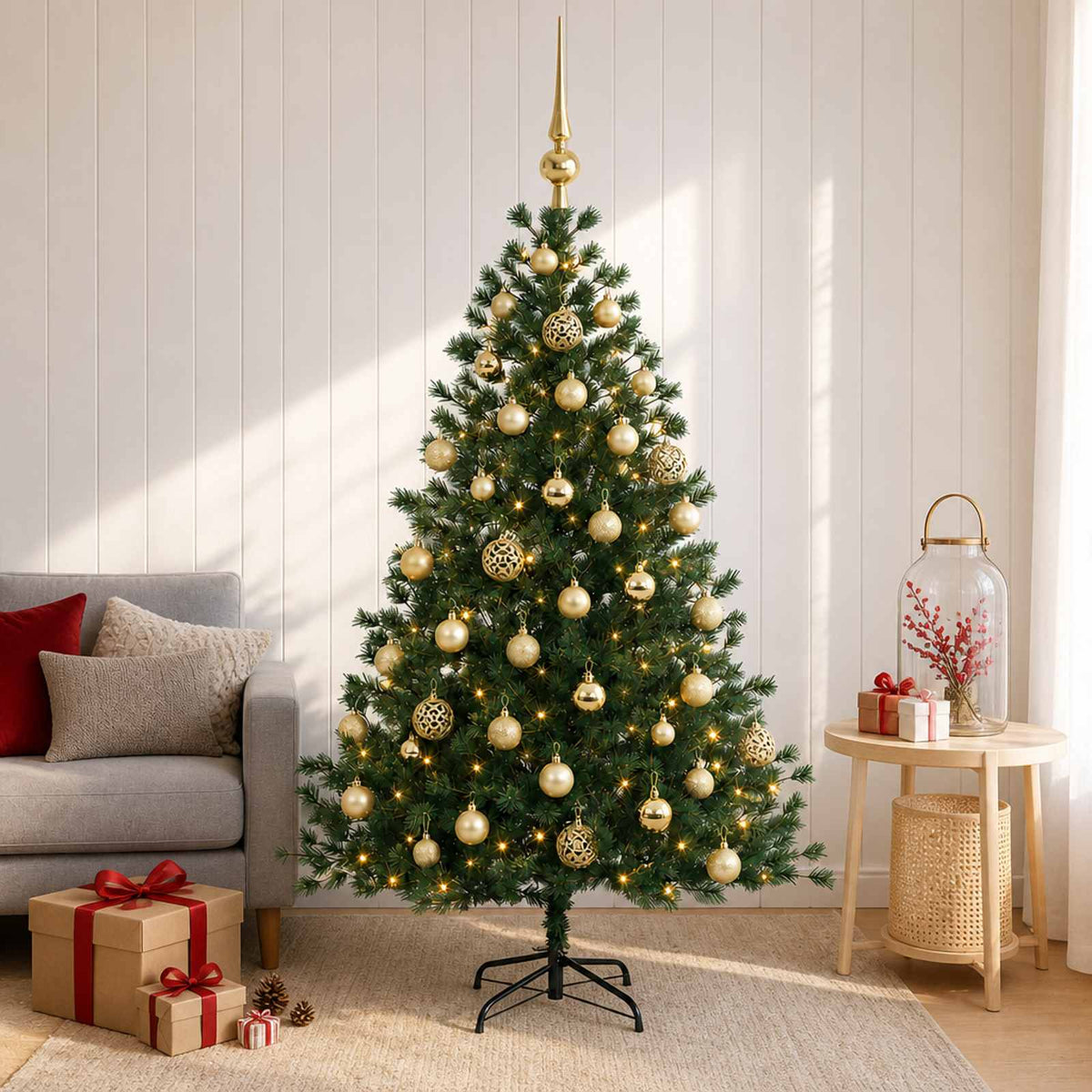Kunstkerstboom met kerstbal 150 cm 150 LED's Warmwit is nu te koop bij PeponiXL, paradijselijk wonen!
