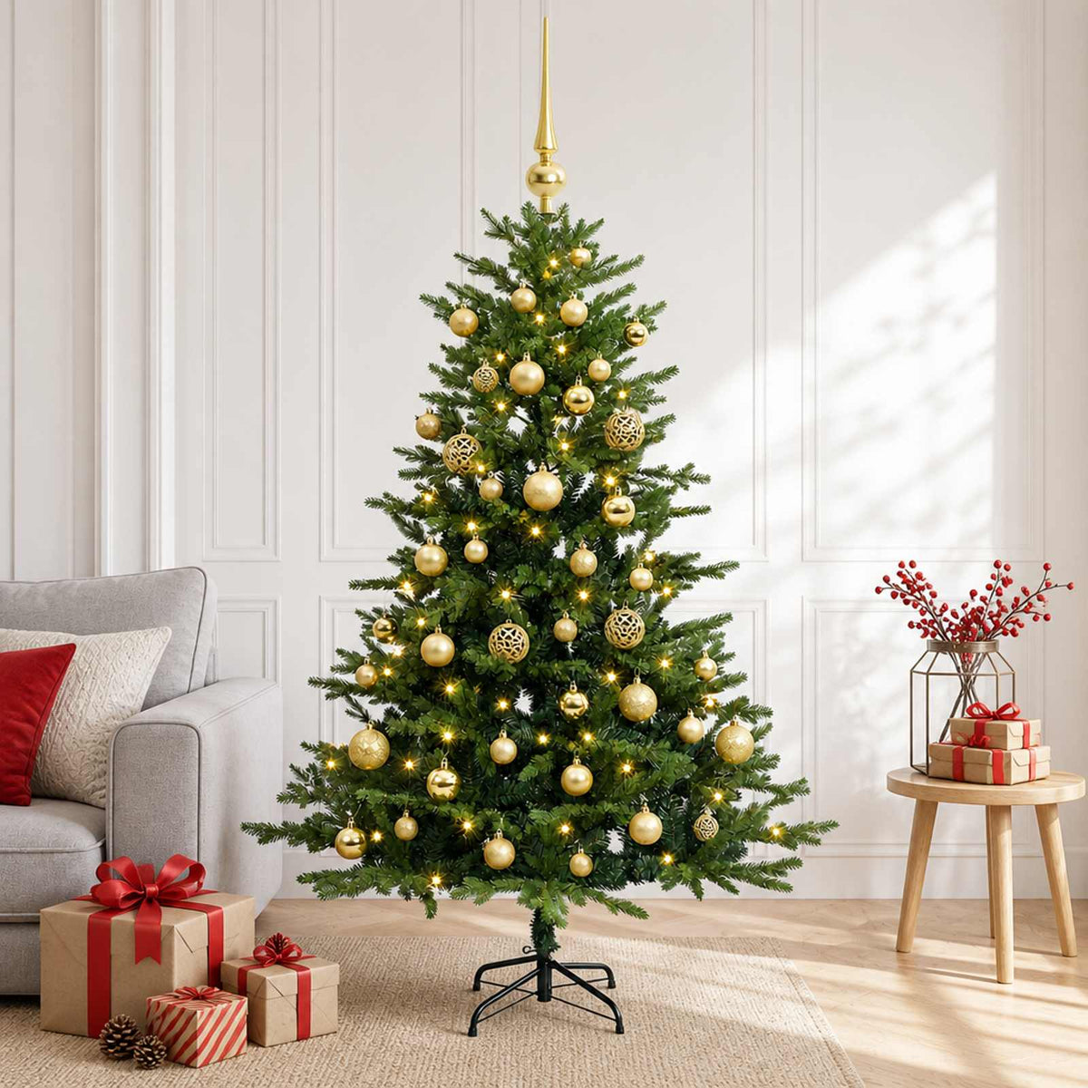 Kunstkerstboom met kerstbal 150 cm 150 LED's Warmwit is nu te koop bij PeponiXL, paradijselijk wonen!
