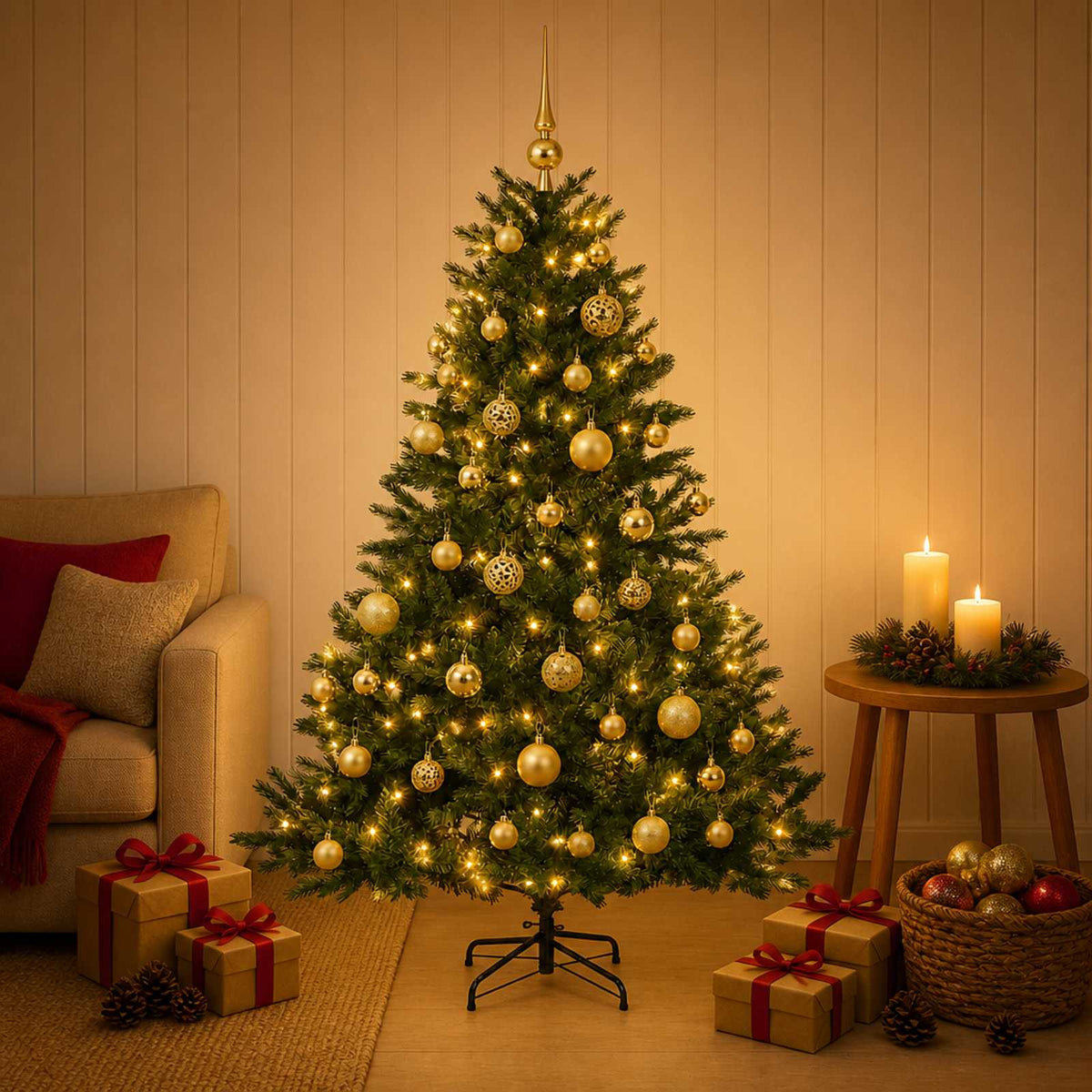 Kunstkerstboom met kerstbal 150 cm 150 LED's Warmwit is nu te koop bij PeponiXL, paradijselijk wonen!