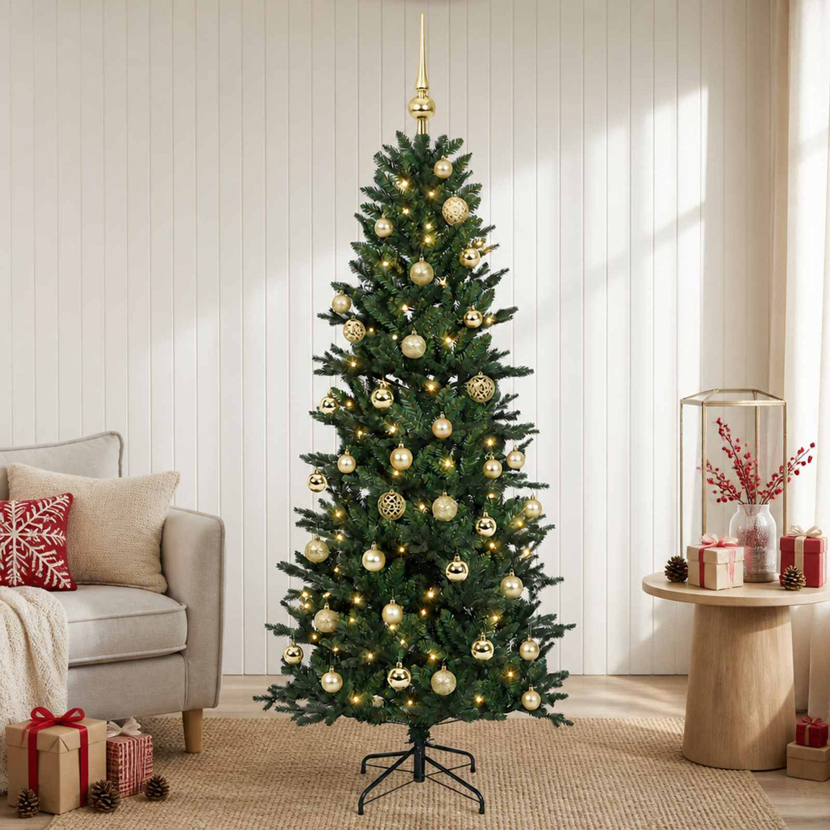 Kunstkerstboom met kerstbal 150 cm 150 LED's Warmwit PVC en PE is nu te koop bij PeponiXL, paradijselijk wonen!