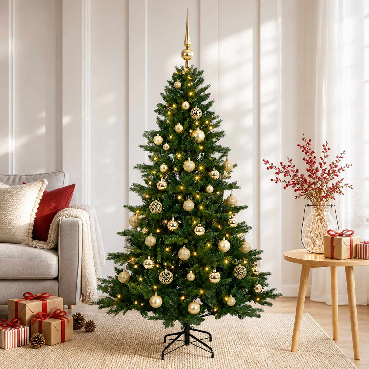 Kunstkerstboom met kerstbal 120 cm 150 LED's Warmwit is nu te koop bij PeponiXL, paradijselijk wonen!