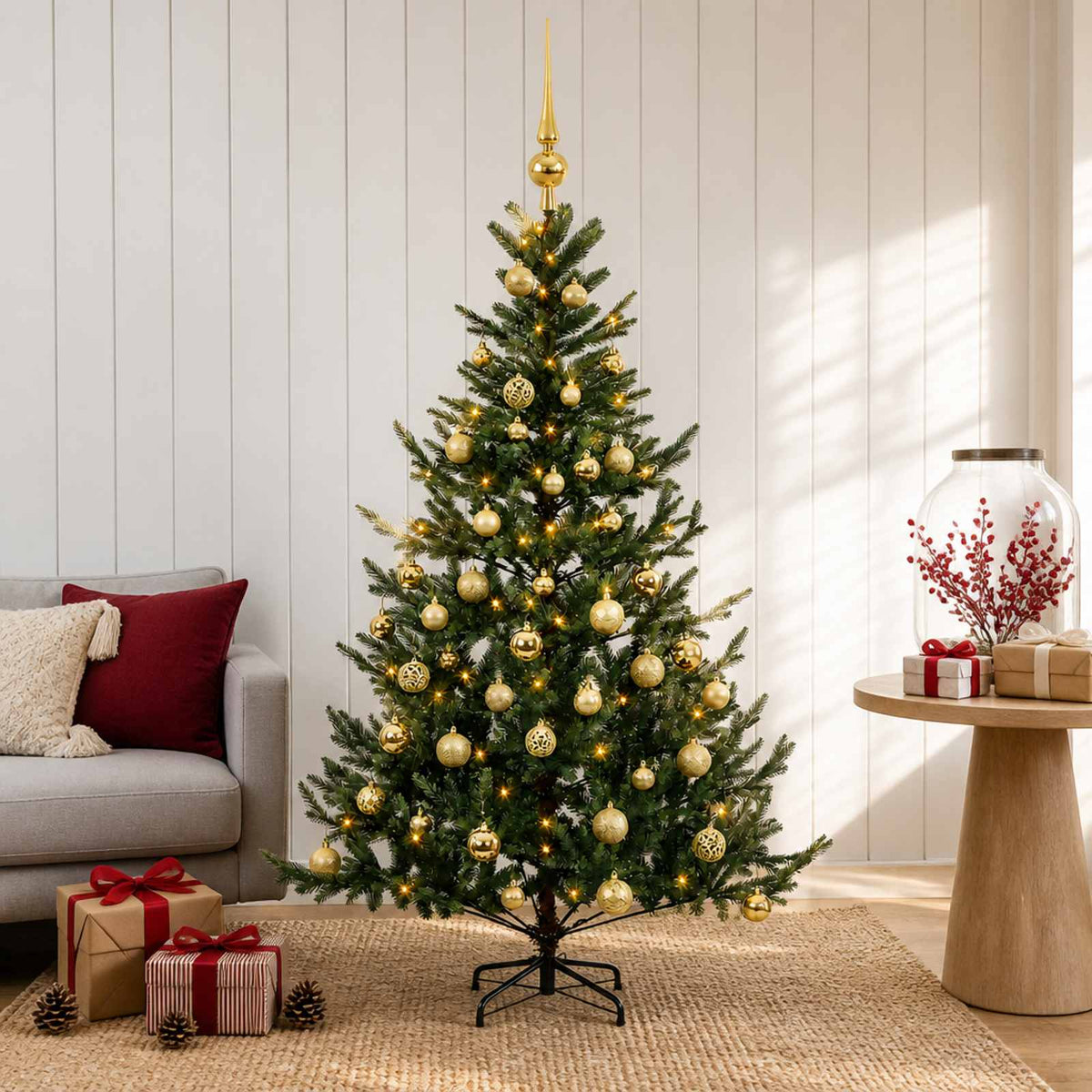 Kunstkerstboom met kerstbal 150 cm 150 LED's Warmwit is nu te koop bij PeponiXL, paradijselijk wonen!