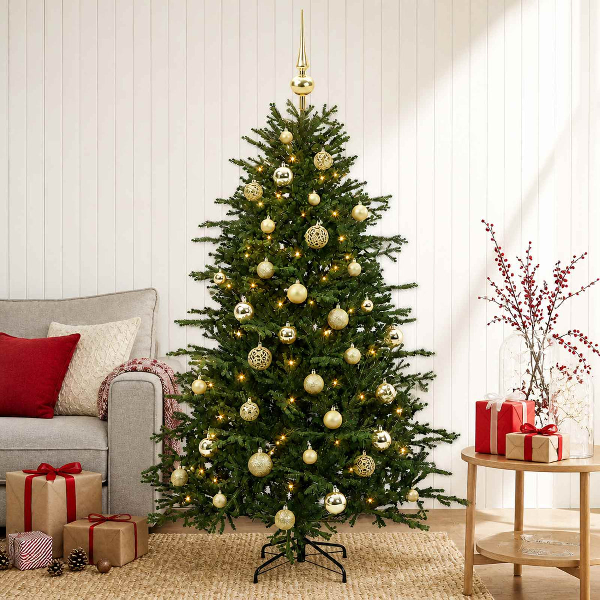 Kunstkerstboom met kerstbal 120 cm 150 LED's Warmwit is nu te koop bij PeponiXL, paradijselijk wonen!