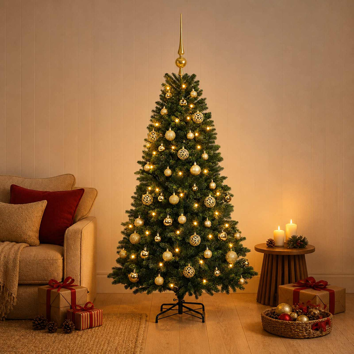Kunstkerstboom met Ballen 150 cm 150 LED's Warmwit is nu te koop bij PeponiXL, paradijselijk wonen!