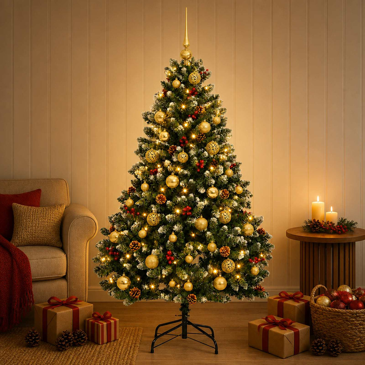 vidaXL Kunstkerstboom groen met kerstballen 180 cm 300 LED's Warmwit