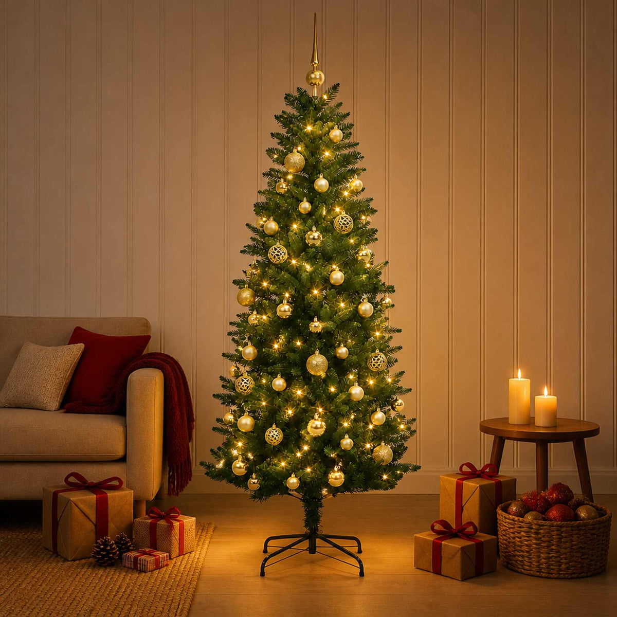 Kunstkerstboom met Ballen 120 cm 150 LED's Warmwit PE en PVC is nu te koop bij PeponiXL, paradijselijk wonen!