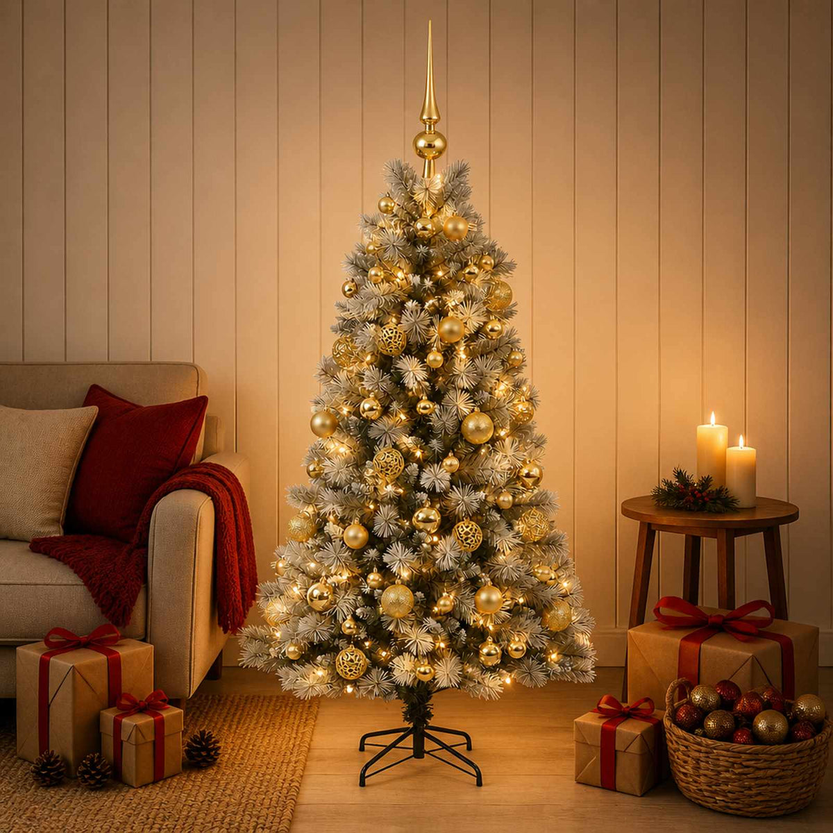 Kunstkerstboom met scharnierende takken en kerstballen 120 cm is nu te koop bij PeponiXL, paradijselijk wonen!