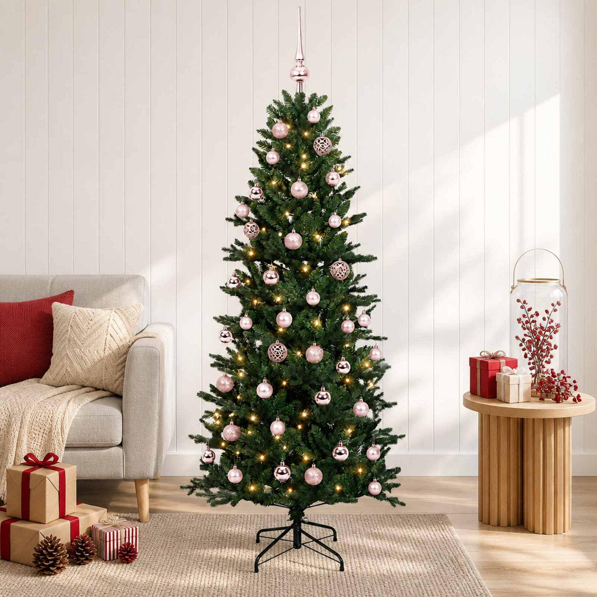 Kunstkerstboom met kerstbal 120 cm 150 LED's Warmwit PVC en PE is nu te koop bij PeponiXL, paradijselijk wonen!