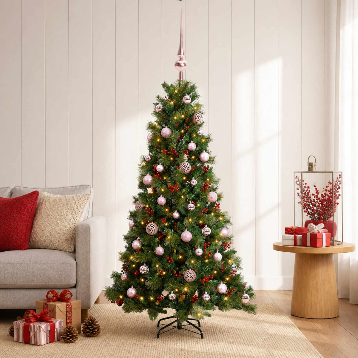 Kunstkerstboom met kerstbal 120 cm 150 LED's Warmwit is nu te koop bij PeponiXL, paradijselijk wonen!